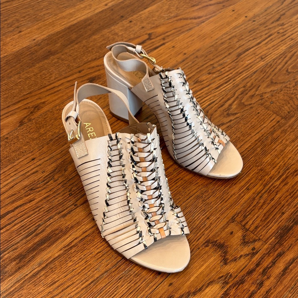 🤎 Arezzo Braided Leather Block Heel Sandals – Neutral Beige – Women’s EU 38